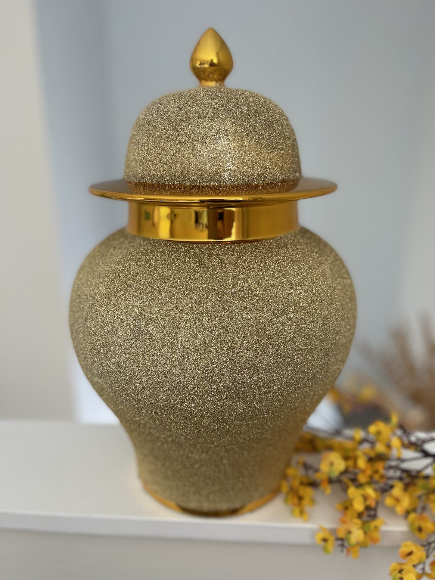 Frosted Gold Ginger Jar 15” - Glitzy Glam Home Decor